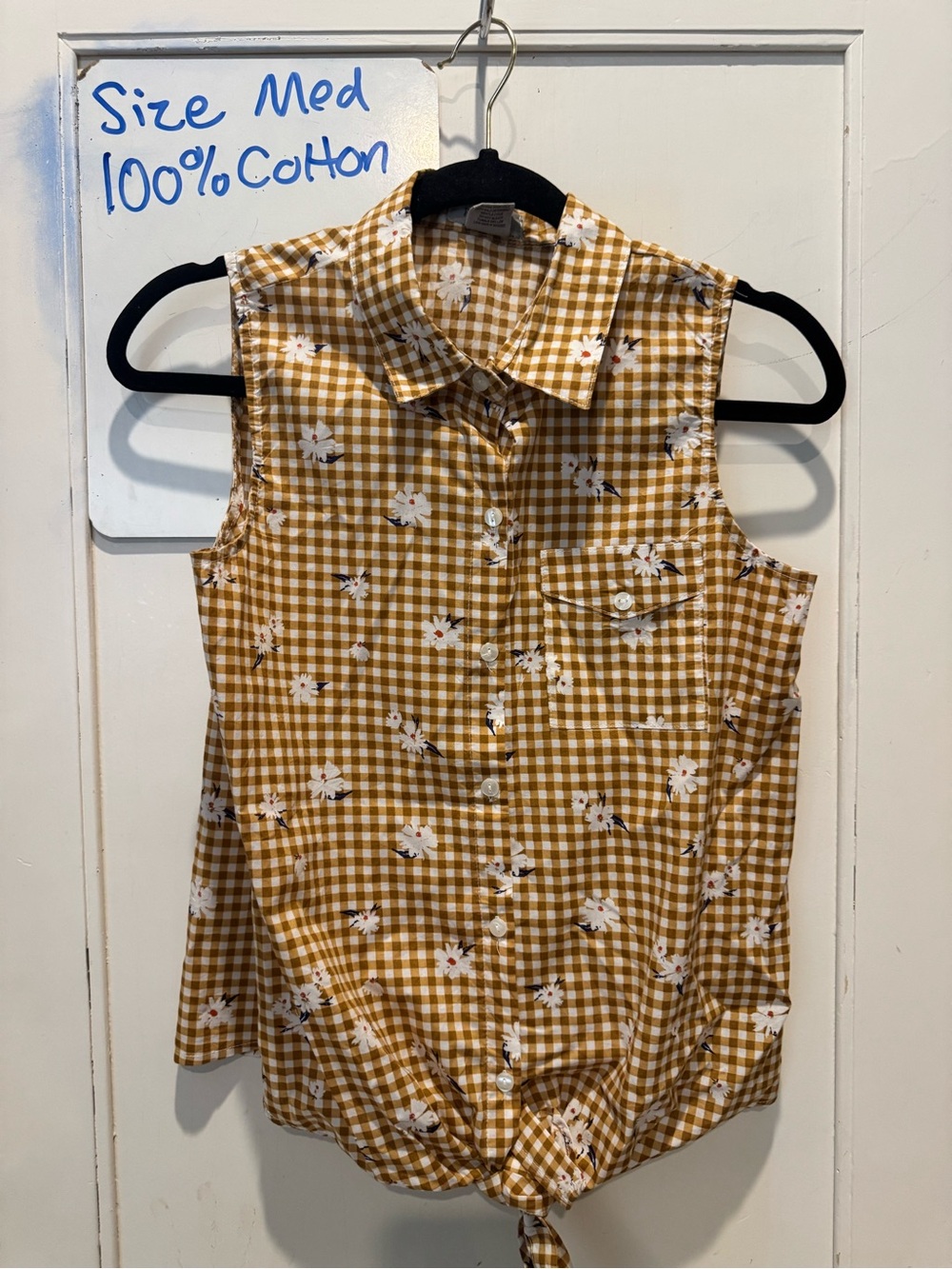 Sleeveless Mustard Gingham Tie-Hem Top - Women